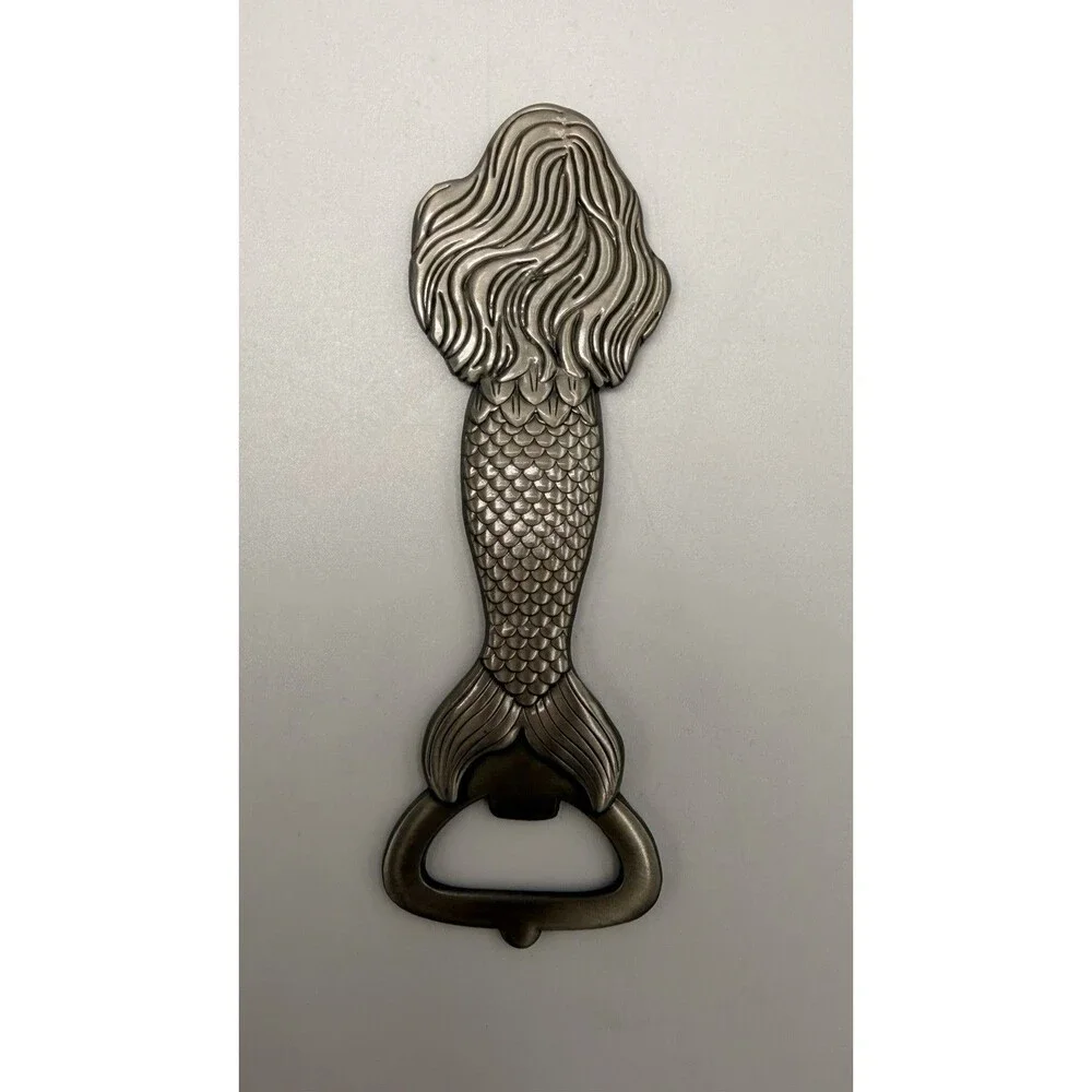 Vintage Mermaid Bottle Opener Pewter Style Nautical Bar Tool 4.5” Coastal Decor